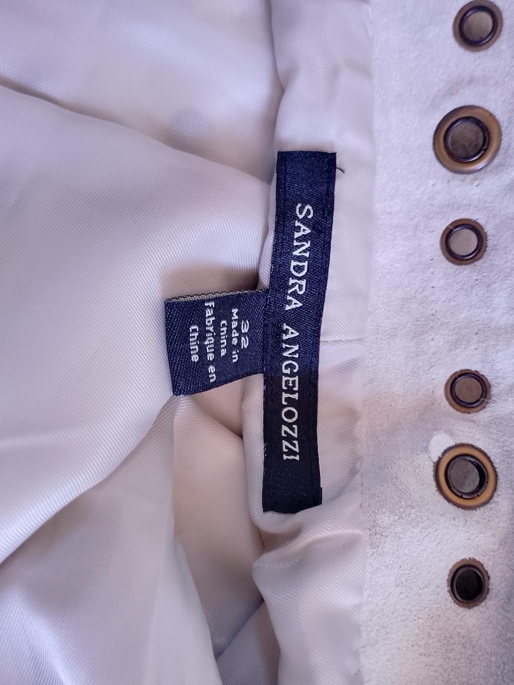 Vintage LEATHER Studded Cream Midi Skirt SANDRA ANGLOZZI - Picture 2 of 12